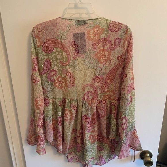 Dress Forum sheer,multi colored boho style blouse with tie. - Picture 3 of 3